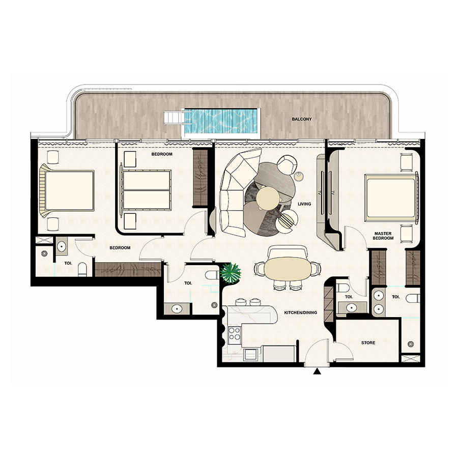 Three Bedroom ~127m²